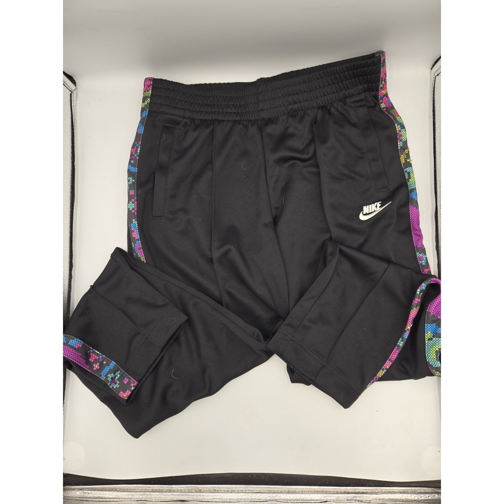 Nike Track Pants Women's Black W/ Colorful Pattern Geometric Tuxedo Sides Size M